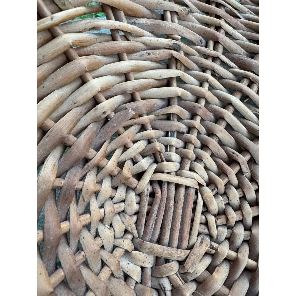 Vintage Wicker Gathering Basket Large Round Woven Garden Harvest Handle Brown